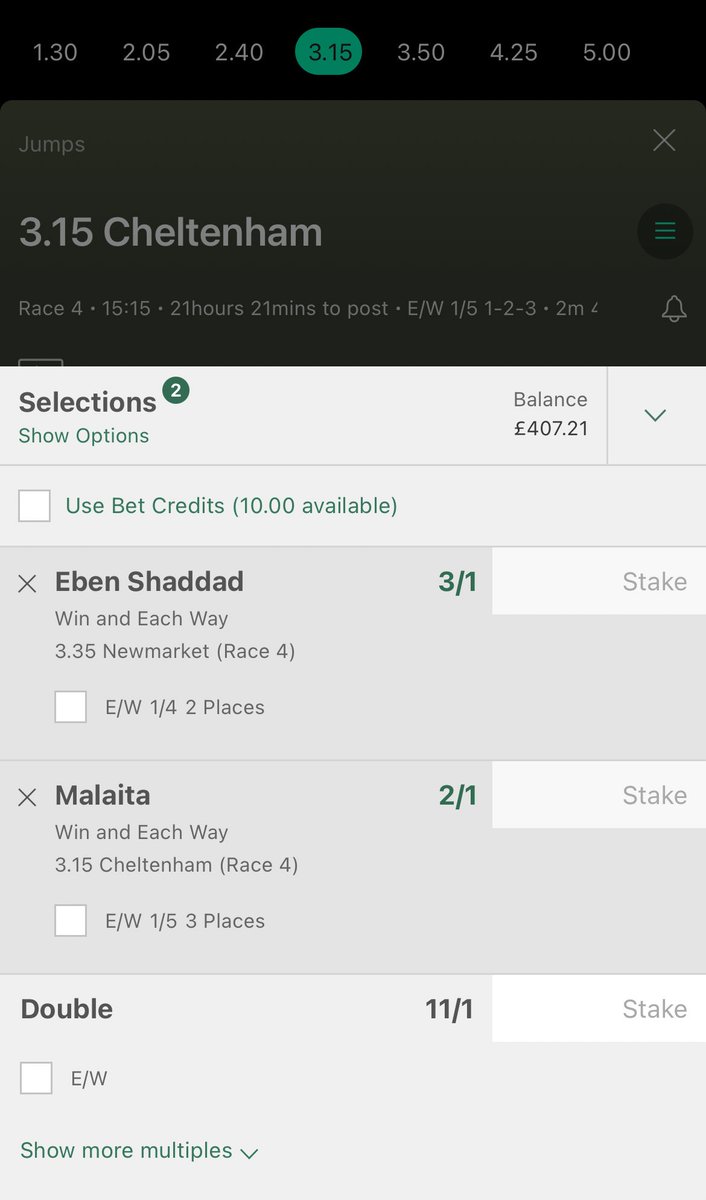 2 POINT SINGLE & 1 PT DOUBLE 

3:15 Cheltenham 

Malaita 2/1 

Running of a good mark here after a long length wins at Ludlow a few weeks ago. Stayed on very well there when shaken up so I expect more to come here. 

🐎❤️