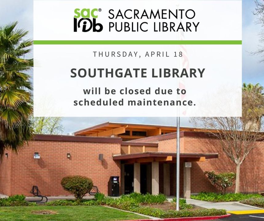 Southgate Library will be closed on Thursday, April 18 due to scheduled maintenance. Find a library location near you at saclibrary.org/locations.