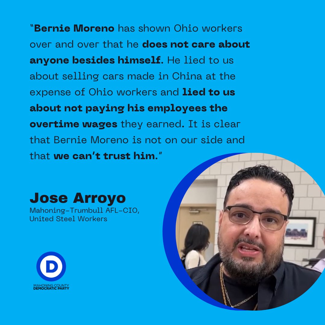 Members of the UAW and AFL-CIO gathered on Tuesday to criticize Bernie Moreno for lying to Ohio voters about selling out union workers by selling Chinese-made Buicks. Read more: mahoningmatters.com/news/local/art…