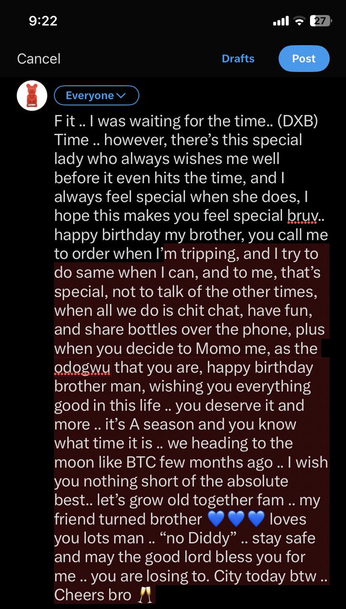 You know what’s up .. bruv .. I coulda sent you this pv, but let the world know, there’s special people out there .. happy birthday brother 💙💙💙💙💙 @IAmZadayy .. well it’s not officially his birthday yet .. wait for tomorrow anyone who cares ..