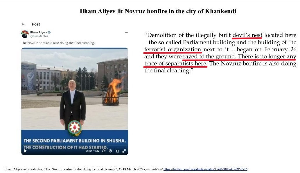 Today at @CIJ_ICJ, @Azerbaijan presented their response to 'the final cleaning' in an attempt to refute #Armenia's argument. However, instead, they present @presidentaz's clear use of hostile and genocidal rhetoric at #ICJ highlighted below.