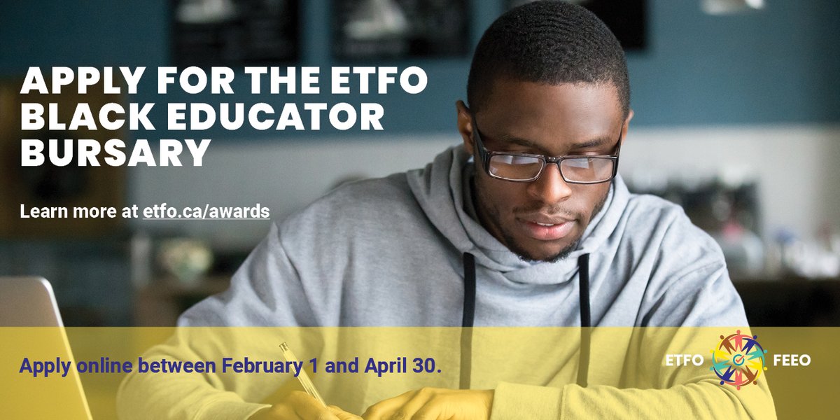 Did you know that #ETFO offers two $12,500 bursaries annually to support individuals who identify as Black who are entering their first year in a publicly funded faculty of education program in Ontario as full-time students? Learn more and apply before April 30 at