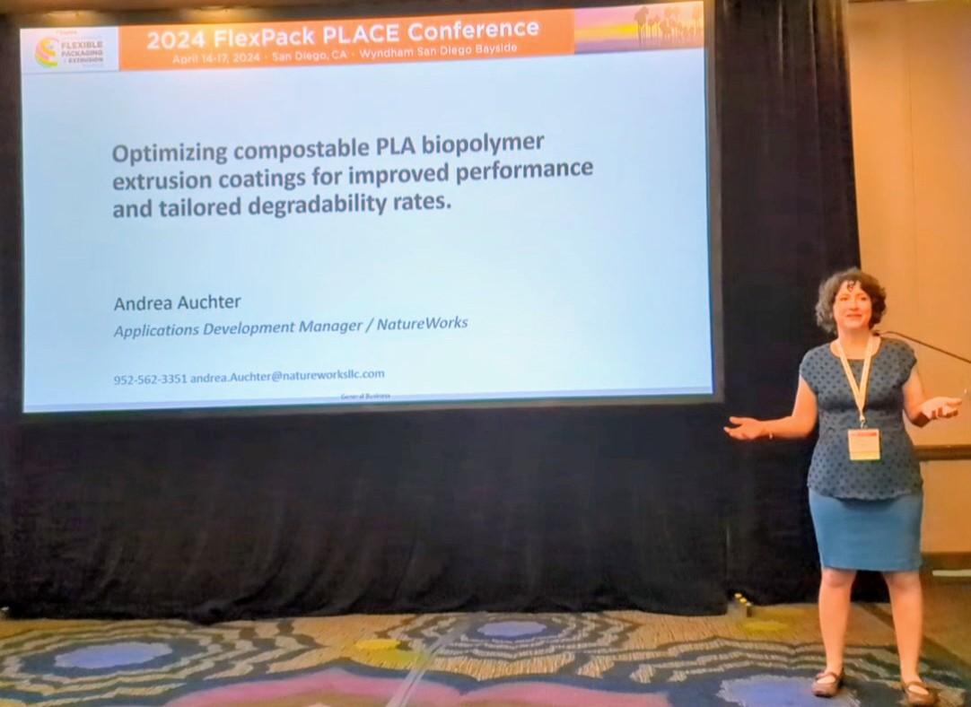 natureworks's tweet image. Yesterday, Andrea Auchter, NatureWorks' Applications Development Manager, delivered a riveting &amp;amp; very technical presentation on groundbreaking advancements in biopolymer technology for compostable films at #flexpackplace. 🌿natureworksllc.com @TAPPITWEETS