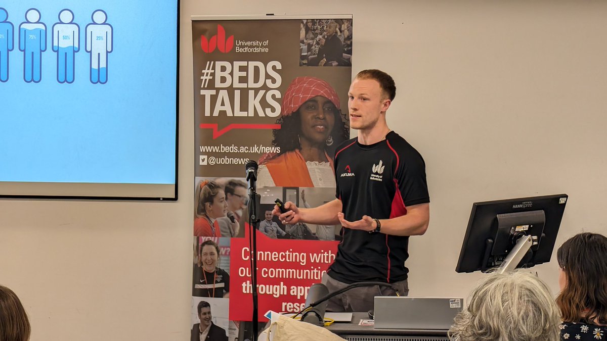 Great to see @ISPAR_UoB PhD student @Sagesportsci presenting his work on hydration and exercise in the heat at the #BedsTalk event Eating Drinking and Exercising in a warming world.