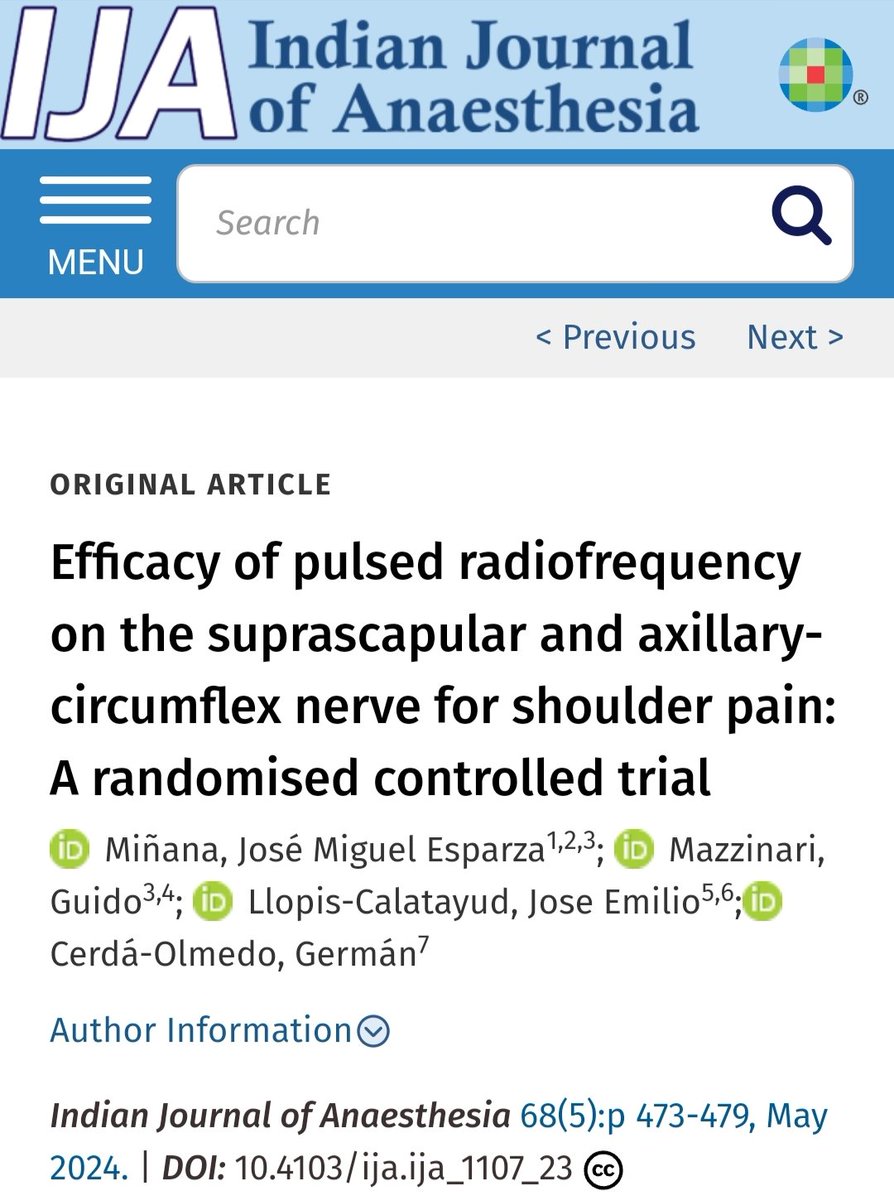 ⏩Pulsed radiofrequency and Shoulder pain.....RCT ✅Read here... journals.lww.com/ijaweb/fulltex…