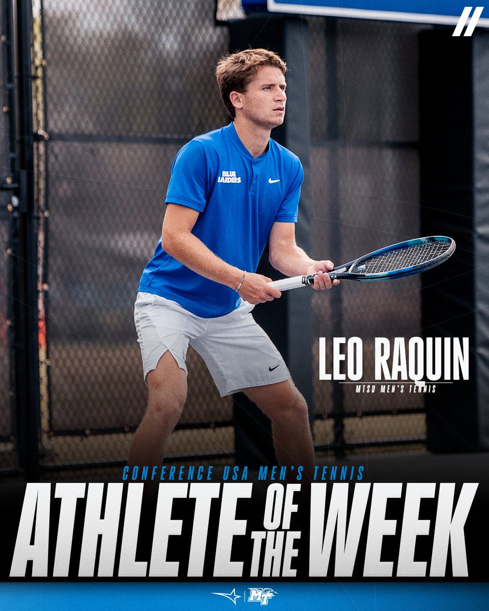 ConferenceUSA's tweet photo. 🎾 ATHLETE OF THE WEEK 🎾
presented by Blenders Eyewear //

🏅2️⃣ Leo Raquin, @MT_MensTennis

#NoLimitsOnUs | https://t.co/NhAAMNlJ4U https://t.co/vgH0IvJwlw