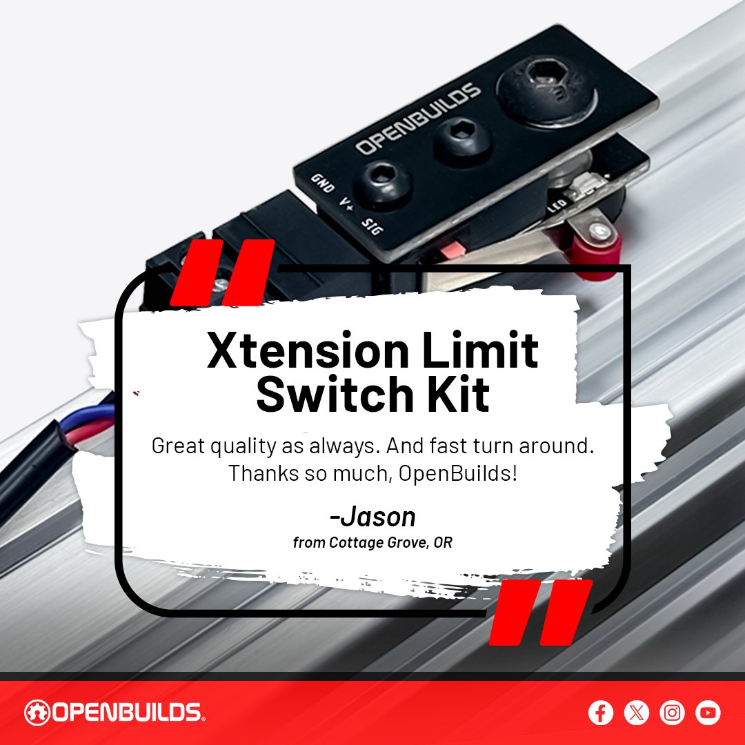 OpenBuilds's tweet photo. Set your limits with confidence using the OpenBuilds Xtension Limit Switch Kit – precision in every click.
Don't wait, order today! https://t.co/TSaqPy57WL
#OpenBuilds #CNC #BuildWithExcellence https://t.co/kmf5zXb2iq