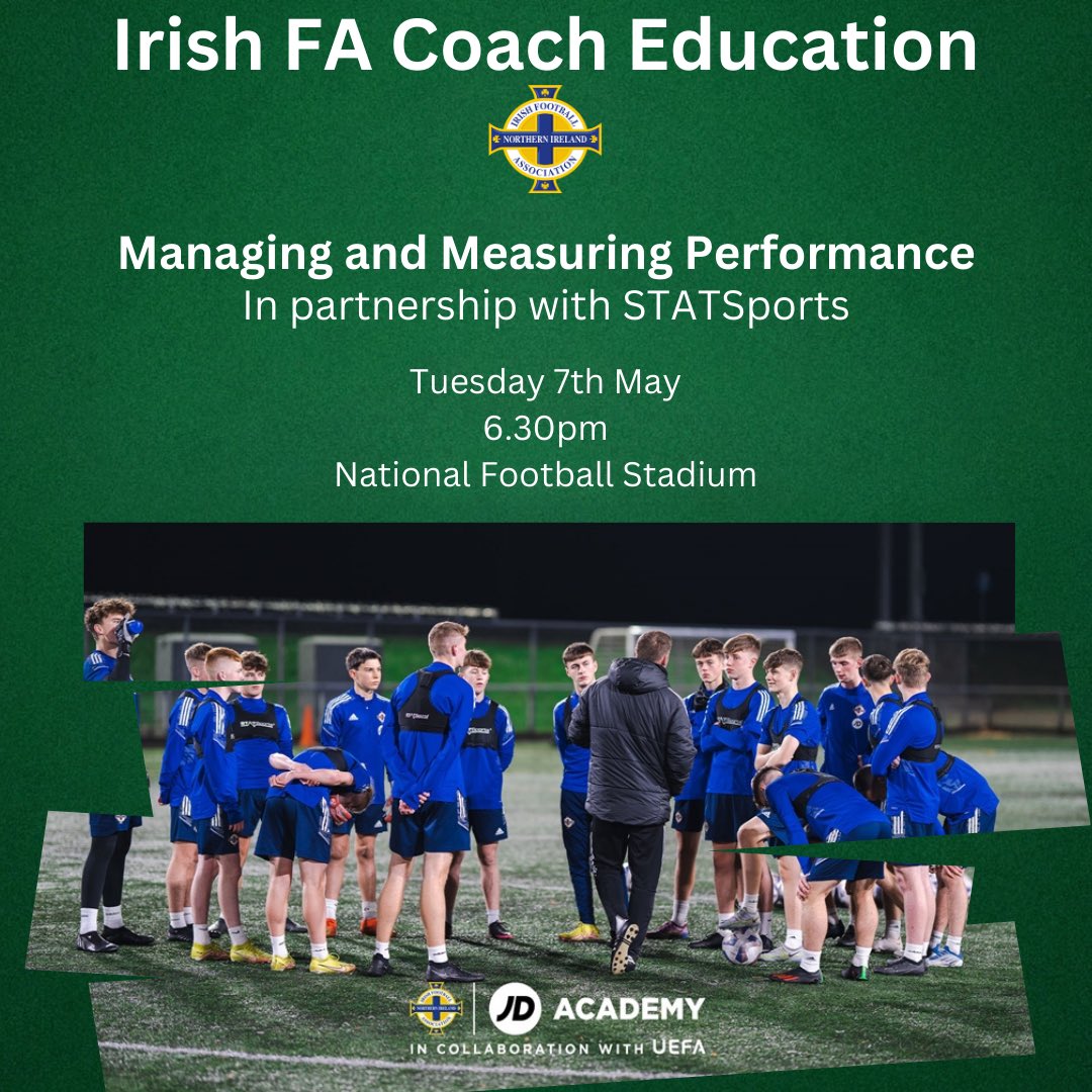 We are delighted to announce our next CPD event Managing and Measuring Performance with our partner @statsports ⚽️. Book your place now : irishfacoaching.com/category/cpd