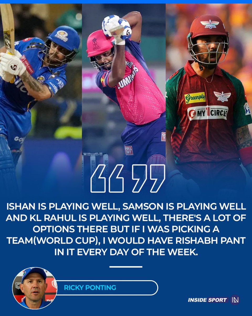 Rishabh Pant is the ultimate pick of Ricky Ponting 💪🏻🏏

#RickyPonting #RishabhPant #IshanKishan #SanjuSamson #KLRahul #T20WorldCup2024 #Insidesport #crickettwitter