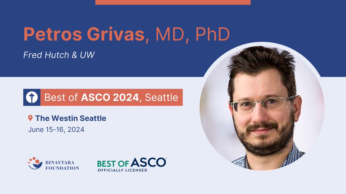 Excited to have @PGrivasMDPhD (@UWMedicine/@fredhutch) as co-chair of our #BestofASCO24 review series in Seattle! 🗓️ June 15-16, 2024 📍 The Westin Seattle ➡️ education.binayfoundation.org/content/best-a… #CME #oncology #ASCO24 #cancercare #cancer #medicine #healthcare