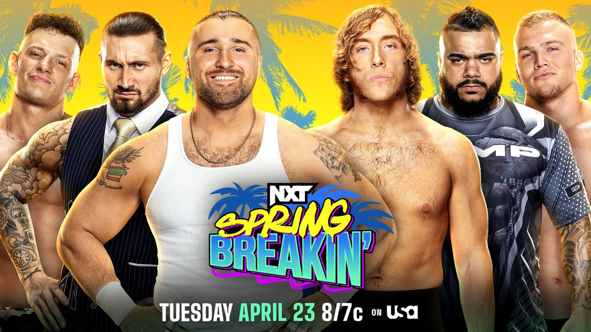 WWENXT's tweet image. NEXT WEEK at #NXTSpringBreakin 

👊 Triple Threat Match for the #NXTWomensTitle
✍️ @NatbyNature &amp;amp; @lolavicewwe make their #NXTUnderground Match official
🏖️ @SolRucaWWE vs. @BDavenportWWE - Beach Brawl
🤌 The D'Angelo Family vs. NQCC - 6-Man Tag Team Match

📺 8/7c on @USANetwork