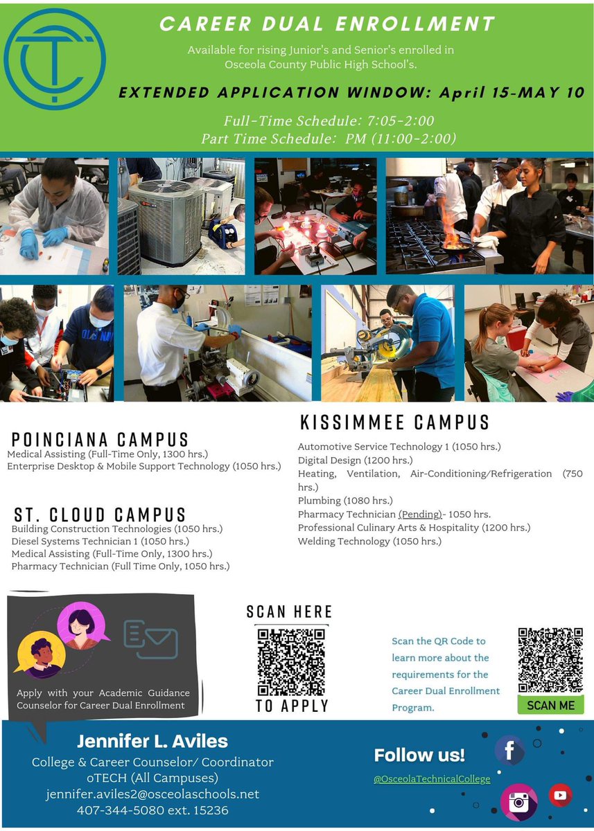 Dual Enrollment at oTECH?!

Good news, the application window has been extended for some of our programs! Don't wait, apply today!

#weareoTECH #SkillUpOsceola #SDOCGoodtoGreat #everystudentfutureready