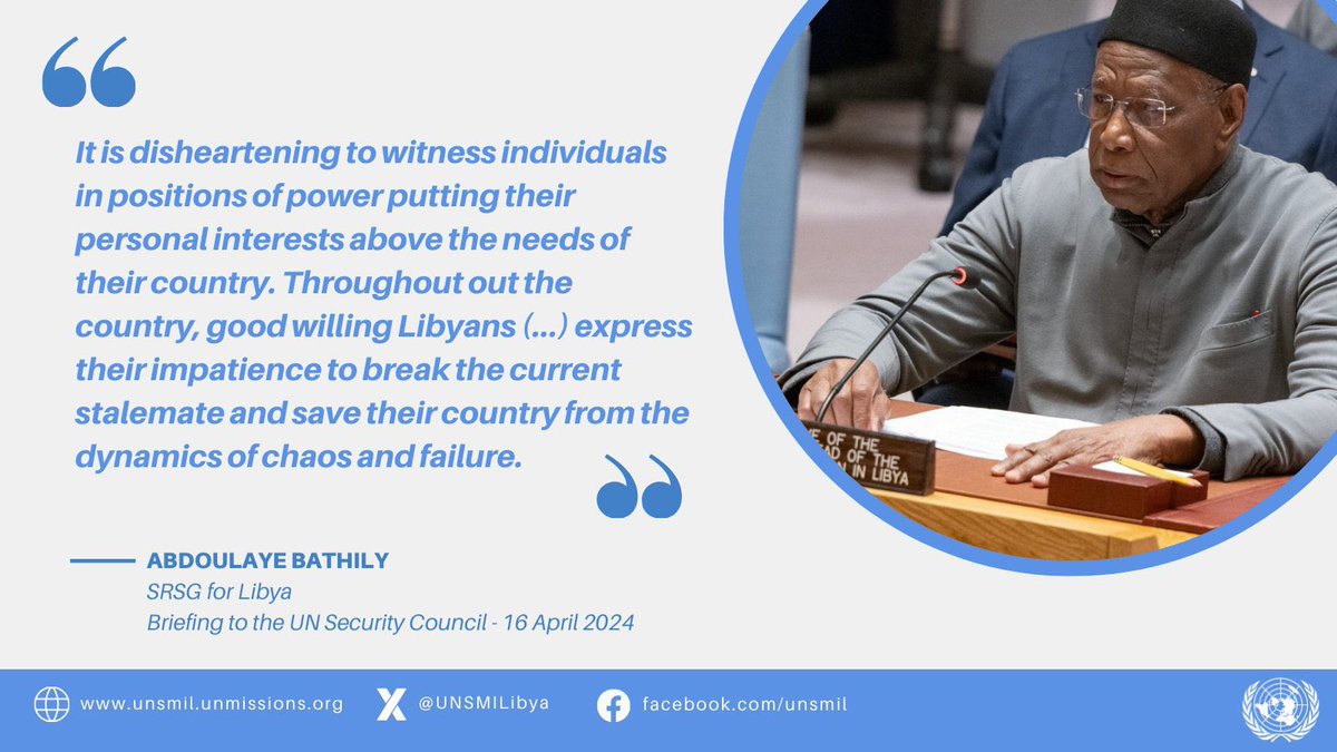 This statement after resignation summarises @Bathily_UNSMIL’s time in #Libya. The political stalemate could have been broken if his actions matched his words yet he chose to do the complete opposite! Tried and tested initiatives based on individuals in power = repeated failure.