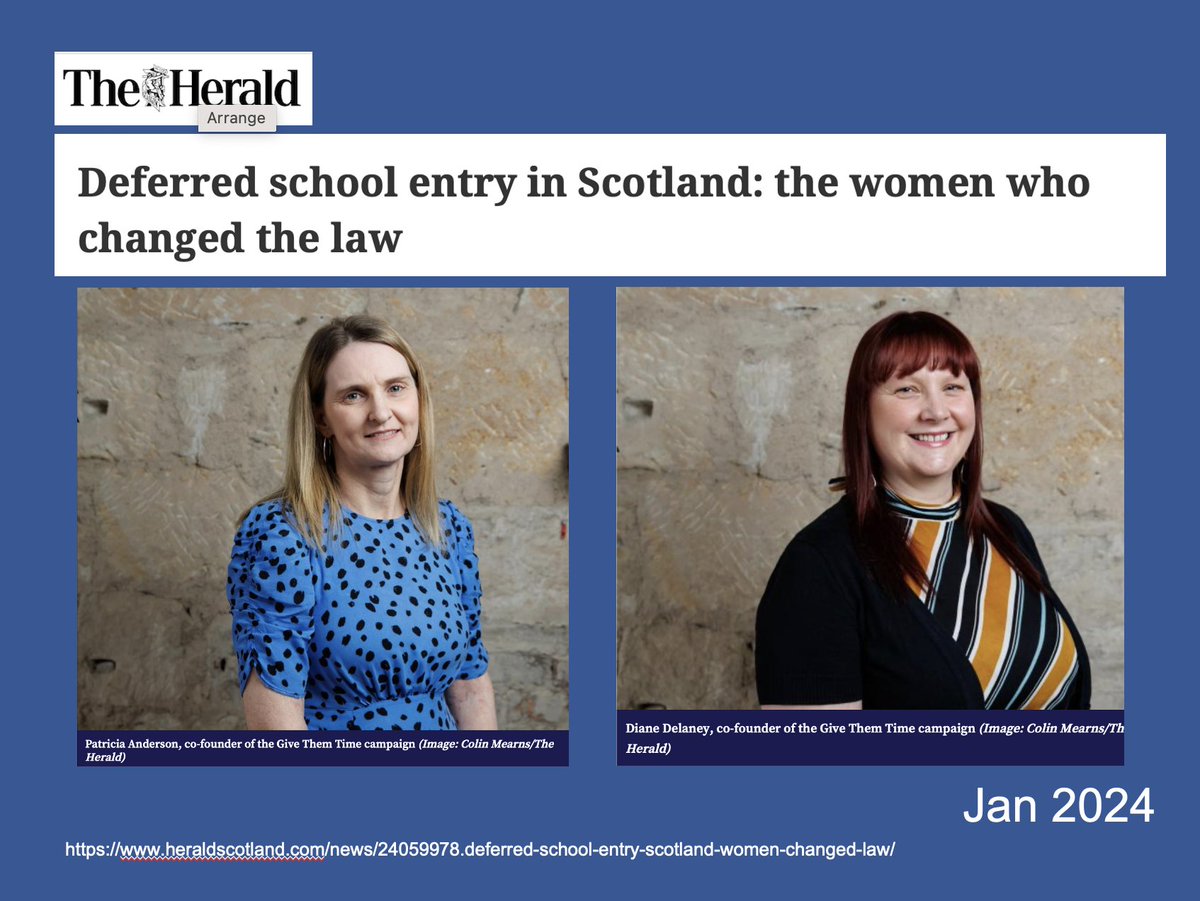 suzannezeedyk's tweet image. In my presentation to the SHINE initiative at @UofGlasgow today, I included this slide about the success of the @GiveTimeScot Campaign re: P1 deferrals. A mum came up afterward, crying. She said: "I didn't know this. How can I find out more for my 3-year-old?" 
@MrMcEnaney