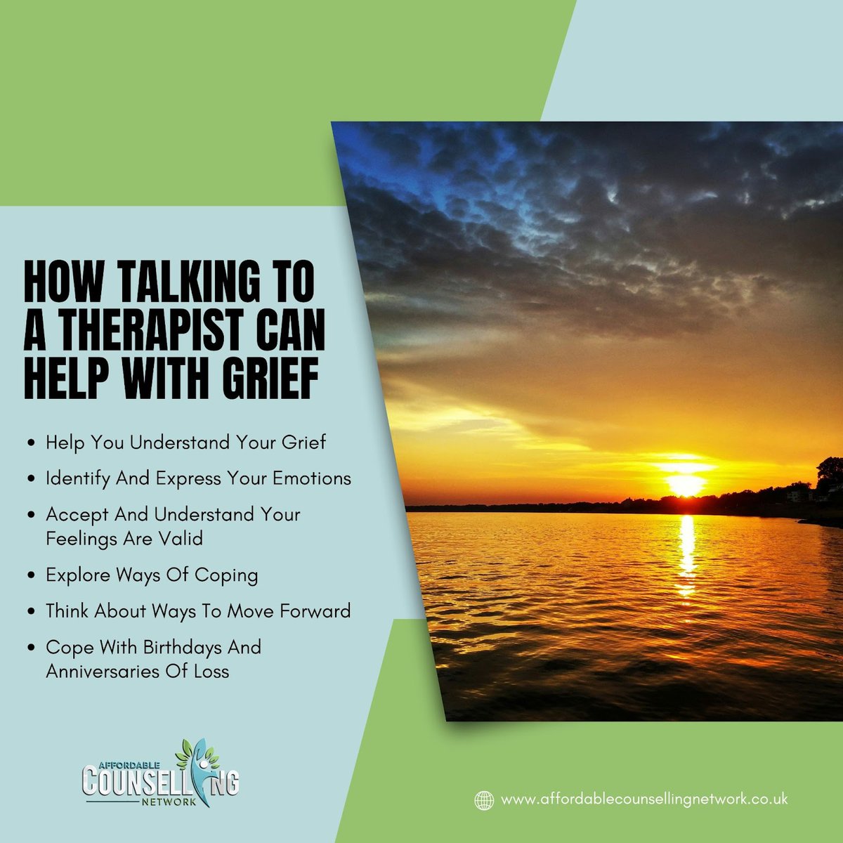 💔 Dealing with grief can be overwhelming, but talking to a therapist can be a crucial step in your healing journey. Here's how it can help:

1️⃣ Gain insights into your grief and its impact.
-
affordablecounsellingnetwork.co.uk
.
#mentalwellness #selfcare