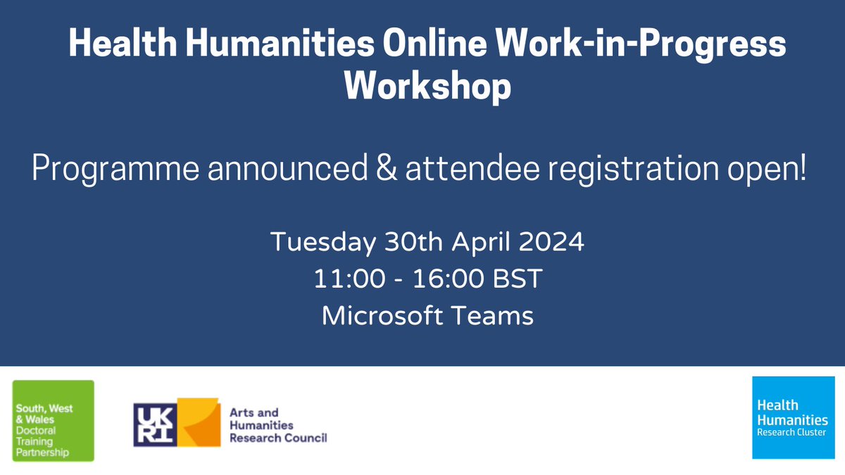 Pleased to have a finalised programme for our online Work-in-Progress Workshop on 30th April! Come hang out, hear a range of exciting papers, and share your thoughts with our presenters. Programme & registration: docs.google.com/document/d/12k…
