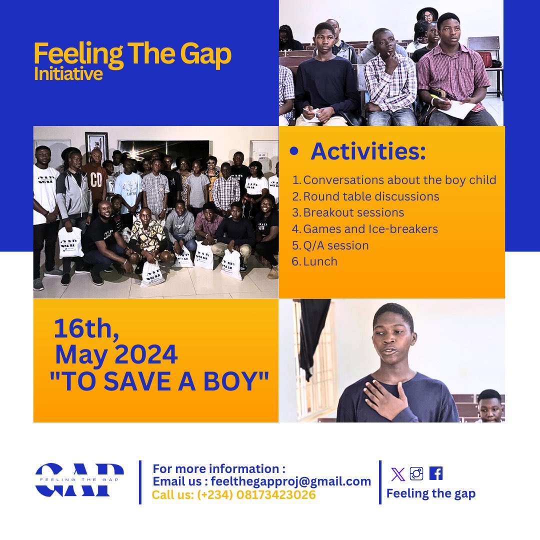 ProjectFeel_Gap's tweet photo. Last year, in commemoration of the International Day of the Boy Child, we observed a dire need to open a safe space to kickstart conversations on the importance and roles the boy child is saddled with. This conversation allowed us enough room to bridge the ‘neglect-gap’…. https://t.co/7FyzunueE6