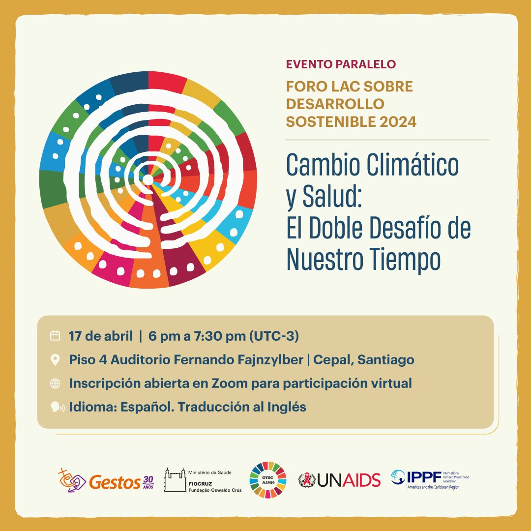 HOY ➡️#EventoParalelo #ForoALC2030 Súmate a nosotras para conversar sobre #CambioClimático y Salud desde el Foro de Países sobre Desarrollo Sostenible en CEPAL. 🔴 Regístro: bit.ly/saludyclima ⭐ Idioma: Español. Traducción al Inglés