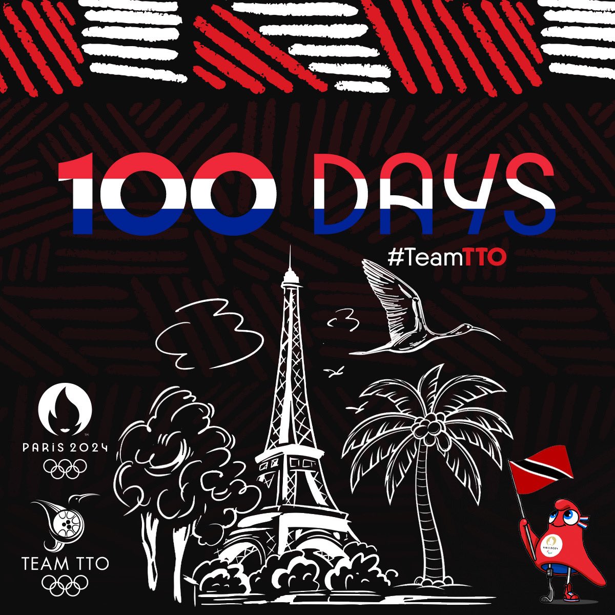 A century of anticipation, 💯 days of preparation💪🏾 #Paris2024 🇫🇷 marks the return of the ✨Olympics to France after a hundred years! Our athletes are getting ready to make TTO proud on the 🌎 stage. LETS GO TTO 🇹🇹🇹🇹🇹🇹🇹🇹 Let the countdown to Paris begin! #TeamTTO #RoadToParis