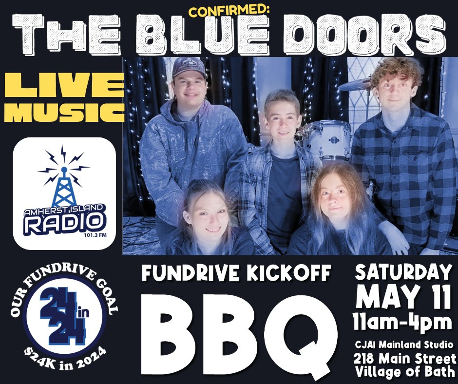 We extremely excited to confirm more #localmusic performing for the Island Radio Funddrive Kickoff BBQ: The Blue Doors
TBD are based in #Napanee! They're busy writing original tunes, but are fitting us in between gigs at the Homegrown Music Festival (May 4 at the Broom Factory)…
