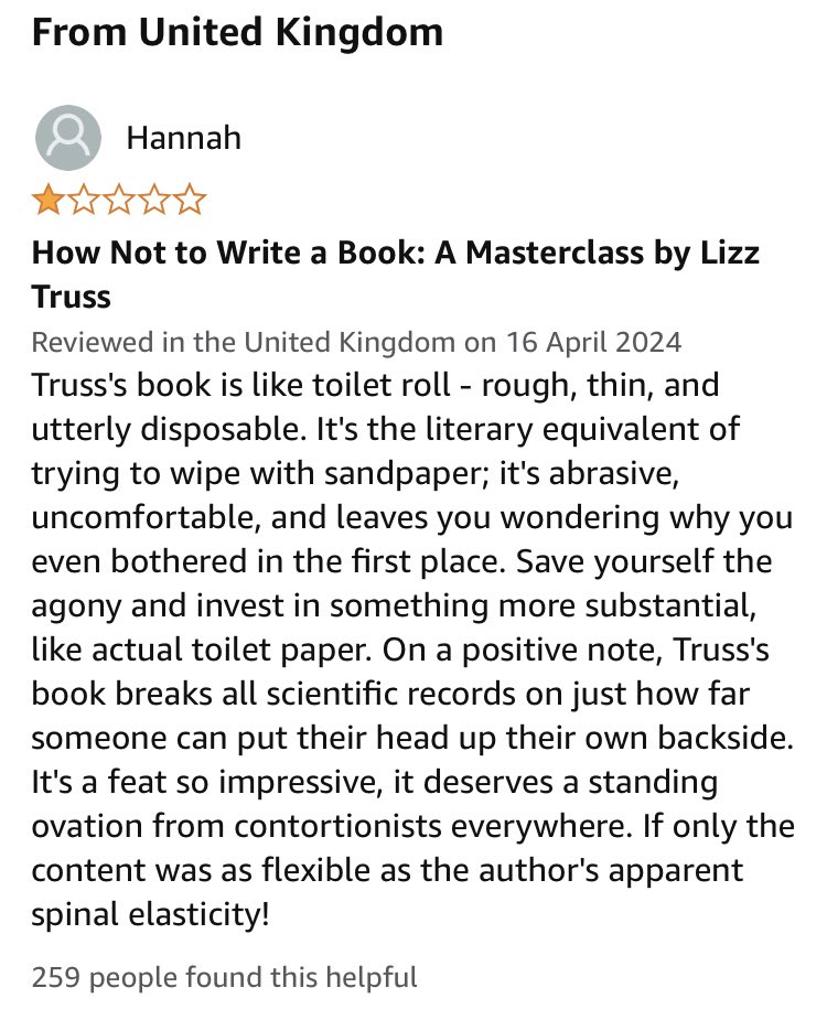 Heading over to Amazon for the stellar reviews of Liz Truss’ seminal work! 🧻