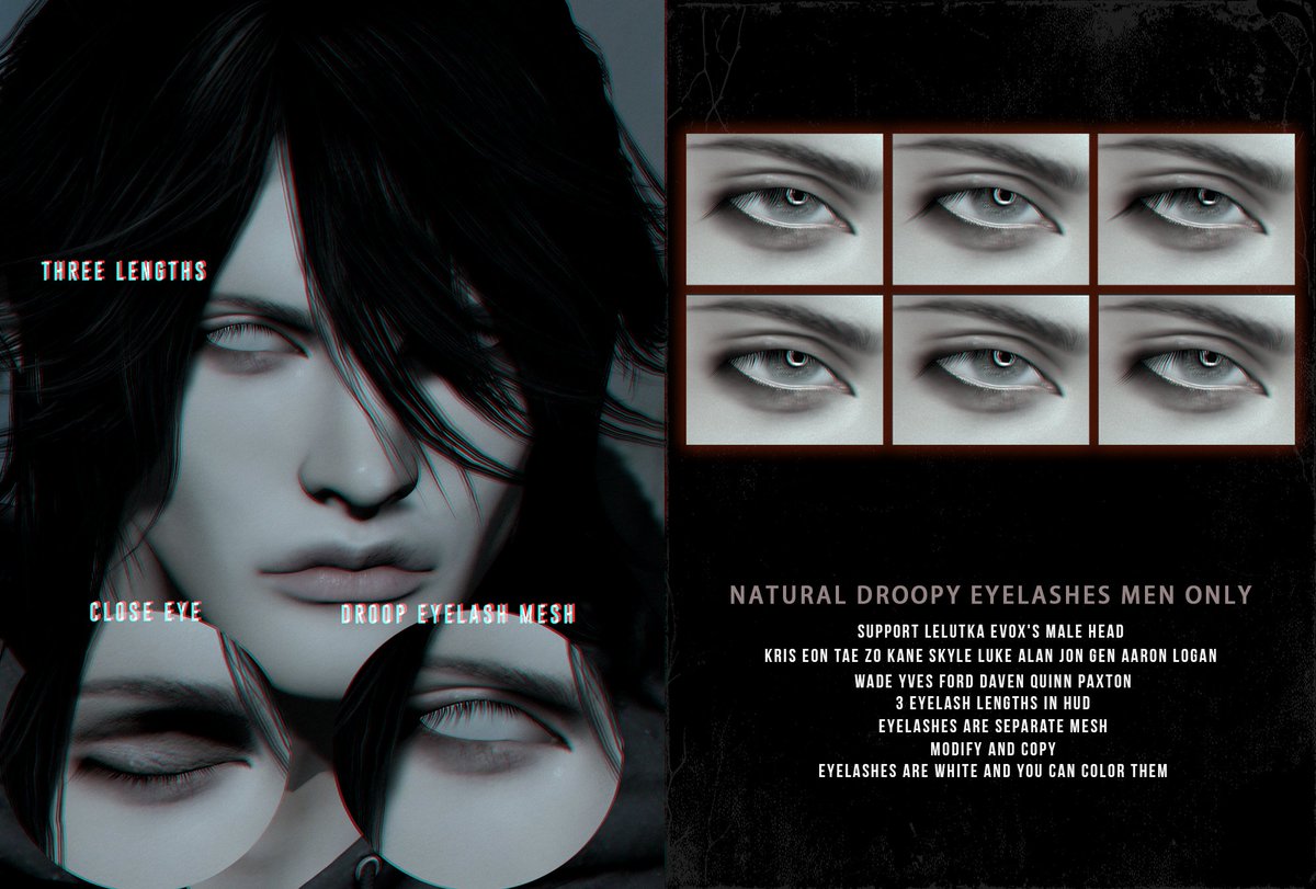 = DAE = Natural drooping eyelashes Men only ordinary version@Man cave
📷 Giveway 48hours time! [5 winner ]📷
Like / comment / share
Soon released at@Man cave
EVENT 10TH OPEN
maps.secondlife.com/secondlife/Mat…