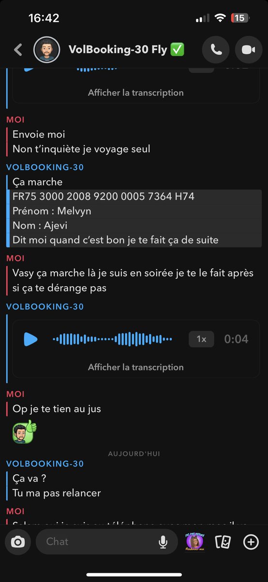 MaevMia's tweet photo. Bonjour tout le monde ma soeur est moi somme victime d’une arnaque sur snap un compte connu qui propose des vol hôtel air bnb -40% à ce jour nous l’avons réglée est cet personne nous a bloquée de partout donc une belle arnaque ! Faite attention ‘ nous le recherchons activement https://t.co/BeNdTvQWW4