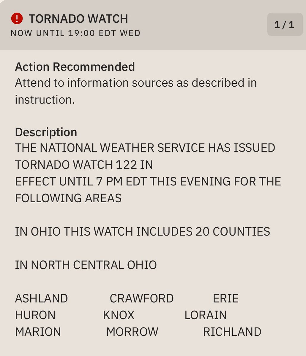 A Tornado Watch has been issued until 7pm. Stay weather aware today and have a plan in place. #weatheralert #tornadowatch #ohwx #eriecountyohio