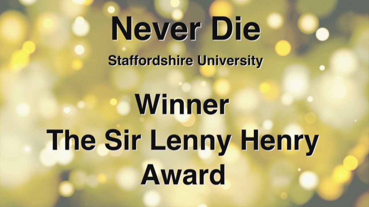 Now to the final and most prestigious award of the evening, the Sir Lenny Award chosen by the legend himself. @LennyHenry has picked Never Die - congratulations to Darcy Wootton-Davies, Callum Martin and Thomas Ellison from @StaffsUni! #RTSMidsAwards