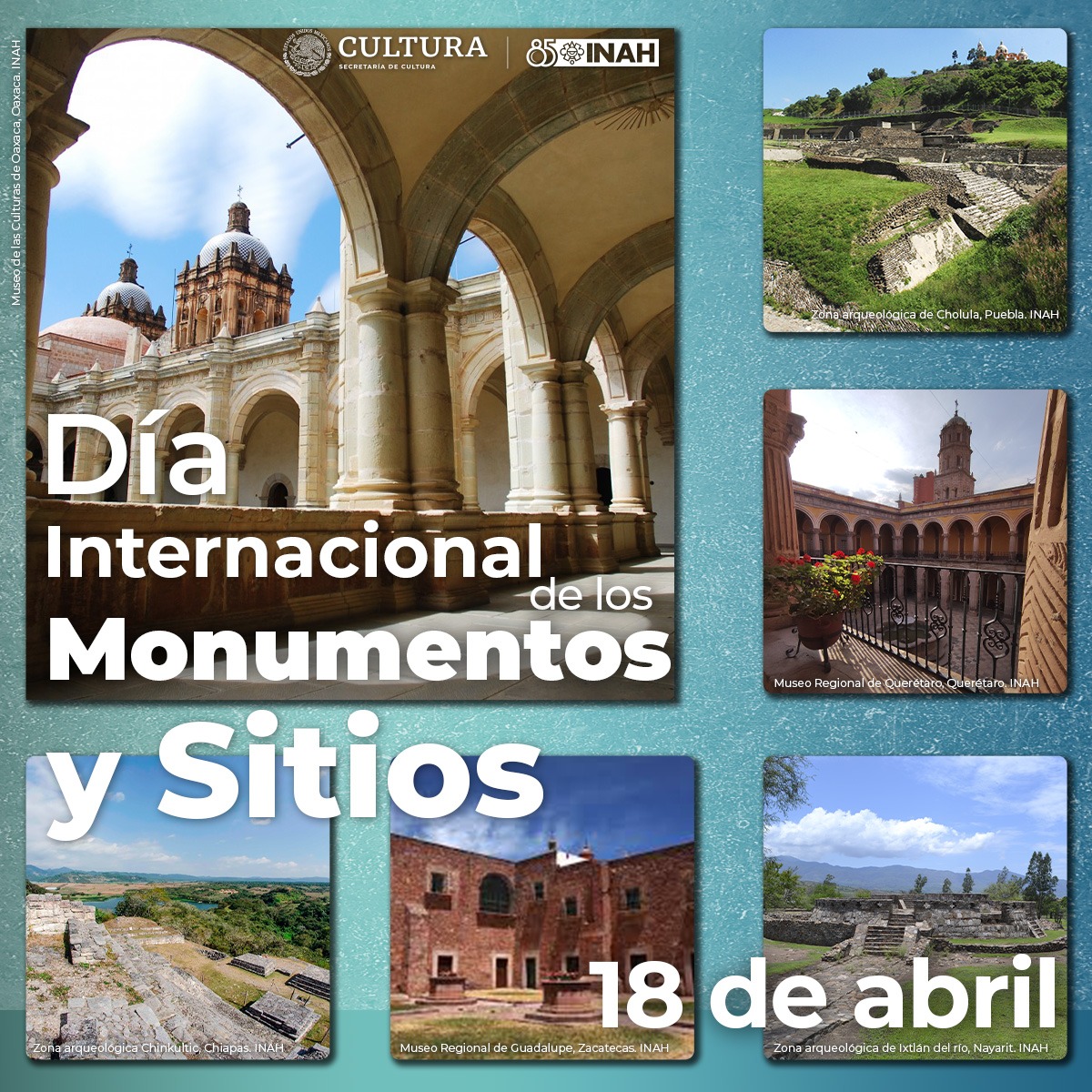 INAHmx's tweet photo. #Efeméride 📜 | 18 de abril. Día Internacional de los Monumentos y Sitios

🔸Esta celebración busca sensibilizar y dar a conocer a todas las personas la riqueza que posee la humanidad en cuanto a patrimonios históricos, así como fomentar la conservación y protección de los mismos https://t.co/U3Se5lAtuw