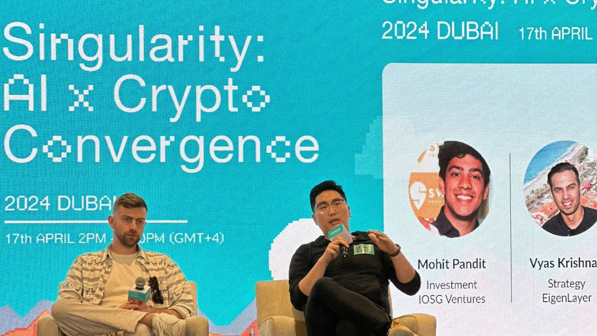 What a great starting point to our #token2049dubai adventures this week. 💪 Our CEO @xiangrenNLP was on the “Data & AI Model” panel at the Singularity event hosted by @IOSGVC. Don't miss the opportunity to meet Sean at <AI / ALL> Summit! RSVP here👇 lu.ma/aiallsummitdub…