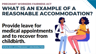 As #BlackMaternalHealthWeek ends, we want to remind workers with pregnancy-related limitations that make it harder to do your job, a new law says you can ask an employer for a change at work, such as time off for health care appointments. Learn more: eeoc.gov/newsroom/eeoc-… #PWFA