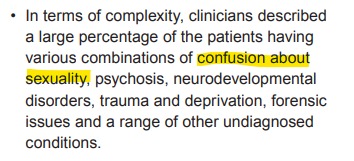 Can Hilary Cass tell us what 'confusion about sexuality' is without being homophobic? Which sexualities are 'confused'? Is this just young people who don't know yet? Questioning is not confusion. Or is this when a patient states their sexuality and the clinician disagrees?