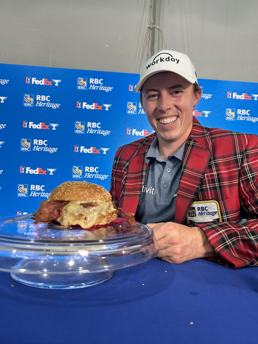 2023 @RBC_Heritage Champion @MattFitz94 designed a champion burger that will be sold at Fraser’s Tavern inside Sea Pines Resort. It has bacon, cheese and aioli. Call it “The Fitzy!”