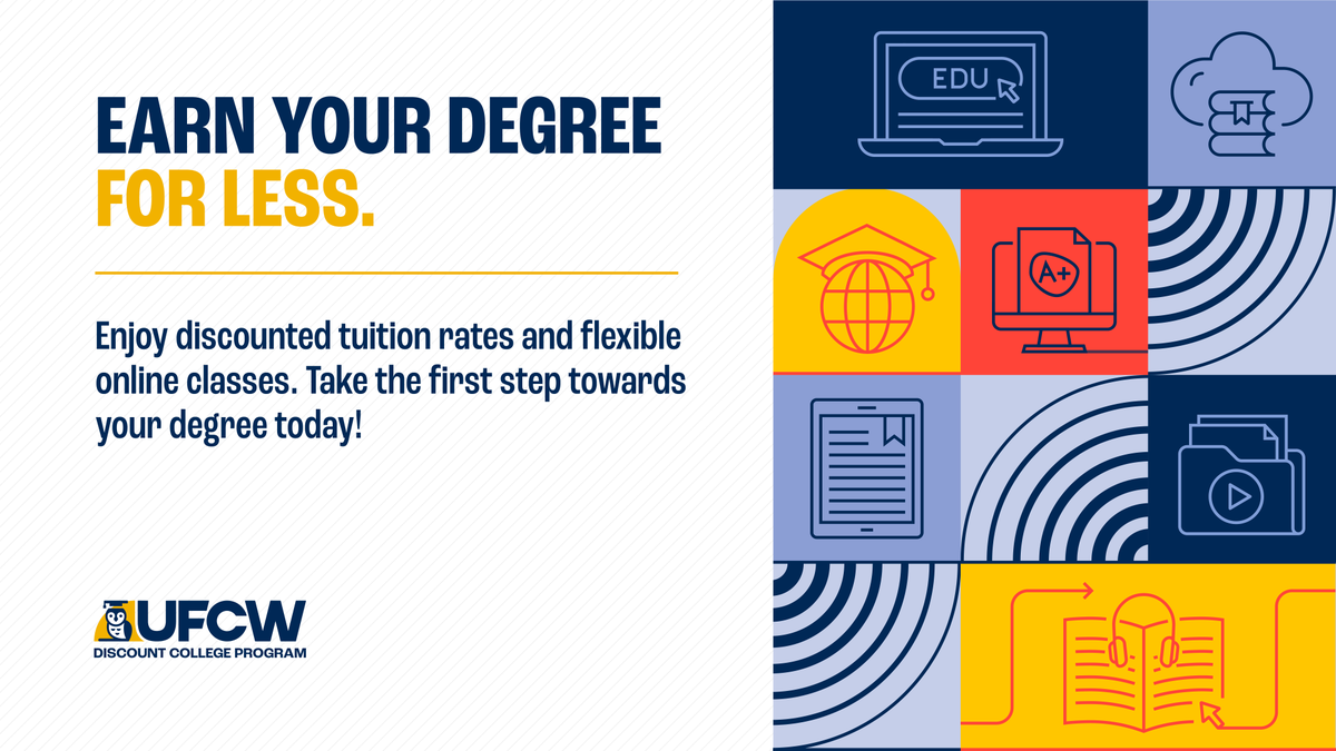 Get ready to expand your knowledge & skills w/ the UFCW Discount College Program. Access a wide range of program options from certificates to bachelor's & even master's degrees. Part-time or full-time, online classes make learning convenient for you! ➡️ bit.ly/3Ov4nCz
