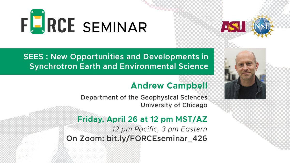Join us on April 26 for the next FORCE Seminar. Dr. Andrew Campbell will discuss the new synchrotron consortium, SEES #forceasu