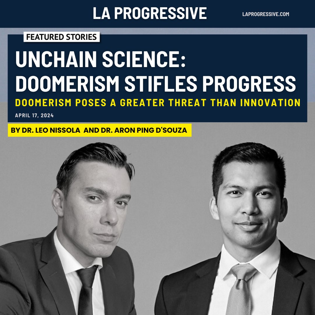 Op-ed: The @enhanced_games President Dr. Aron D’Souza and I co-authored a piece on @LAProgressive today stressing that 'doomerism' halts scientific progress and stalls our future. Instead of fueling the growing aversion to innovation, let's embrace the integration of science.…
