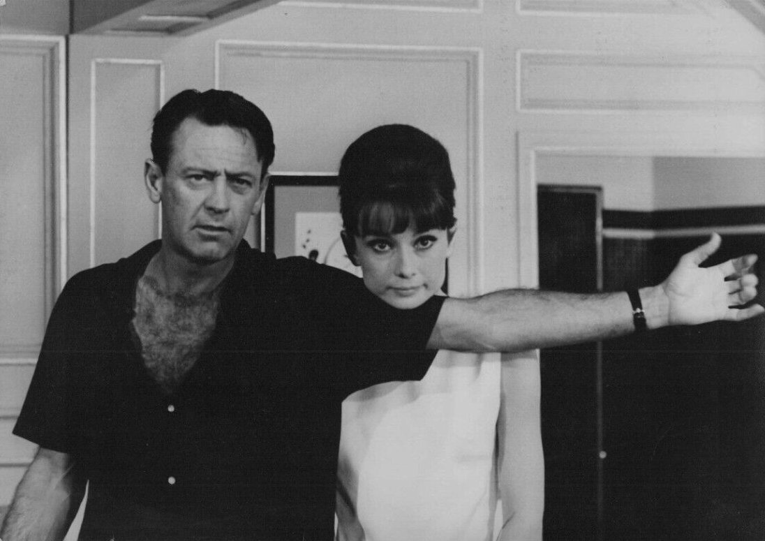 Audrey Hepburn and William Holden photographed on the set of Paris When it Sizzles, 1962