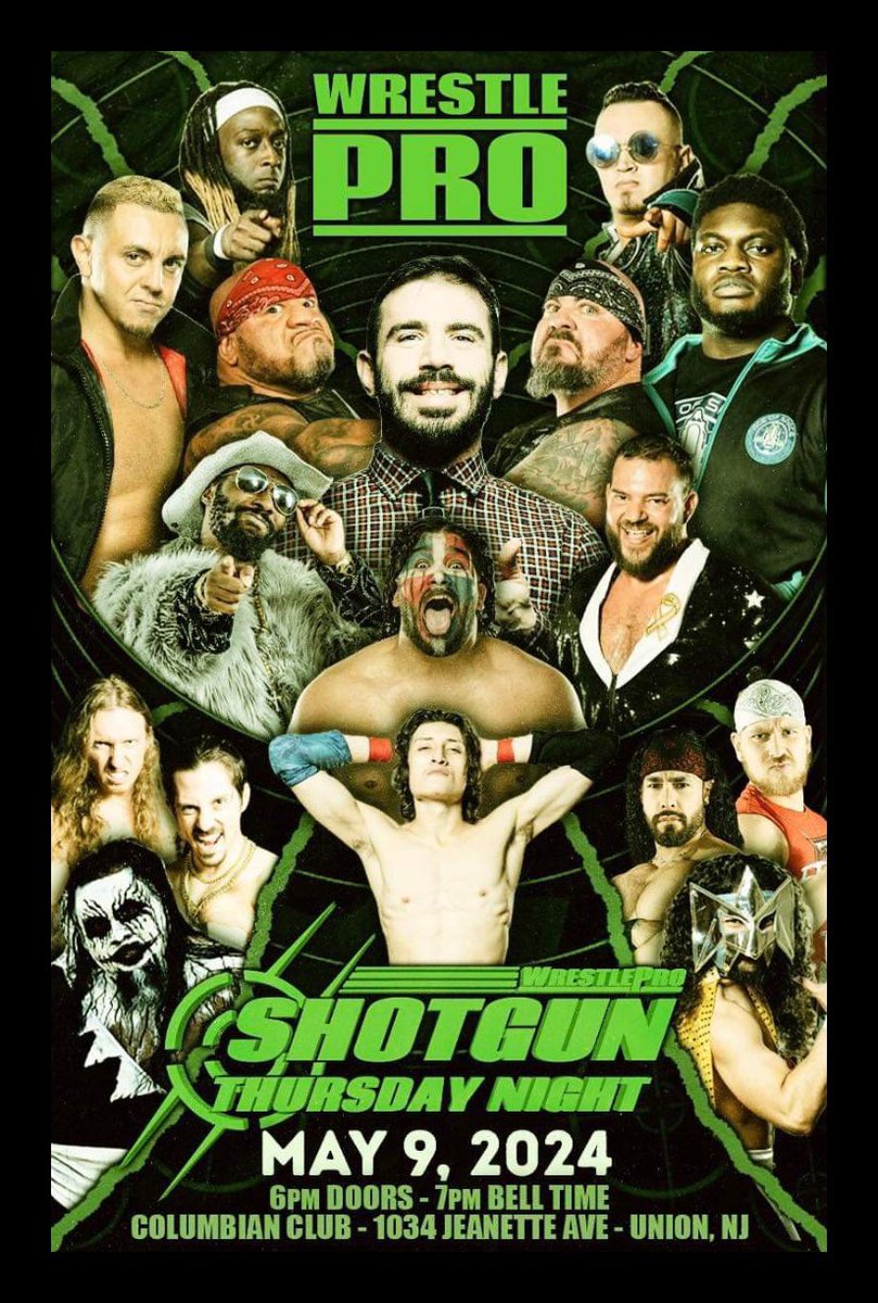 SHOTGUN THURSDAY NIGHT RETURNS TO UNION, NJ ON MAY 9TH! Tickets are $20, Doors at 6pm and Bell Time 7pm! All the stars of #wrestlepro will be appearing, including Gold Champion CPA, LSG, Danny Maff, Cheeseburger, Shawn Donavan, Ace of Space Academy, Fallah Bahh, and more!