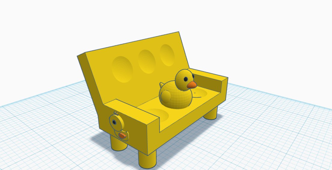 Today, in my product and design class, I 3D printed my Duck Sofa, I first made it in @tinkercad and then printed it.
