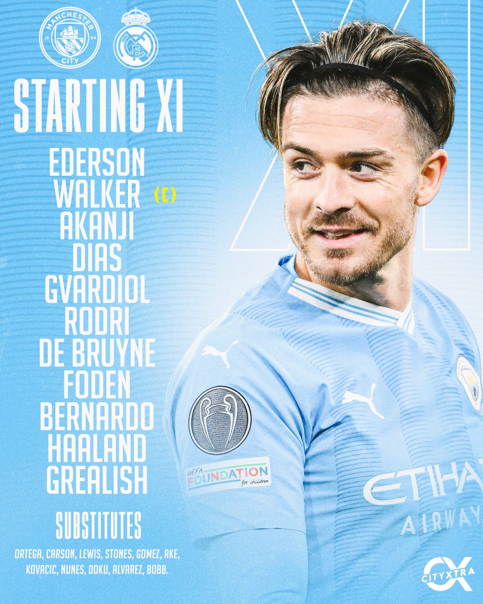 Official: #ManCity Starting XI vs Real Madrid. #UCL