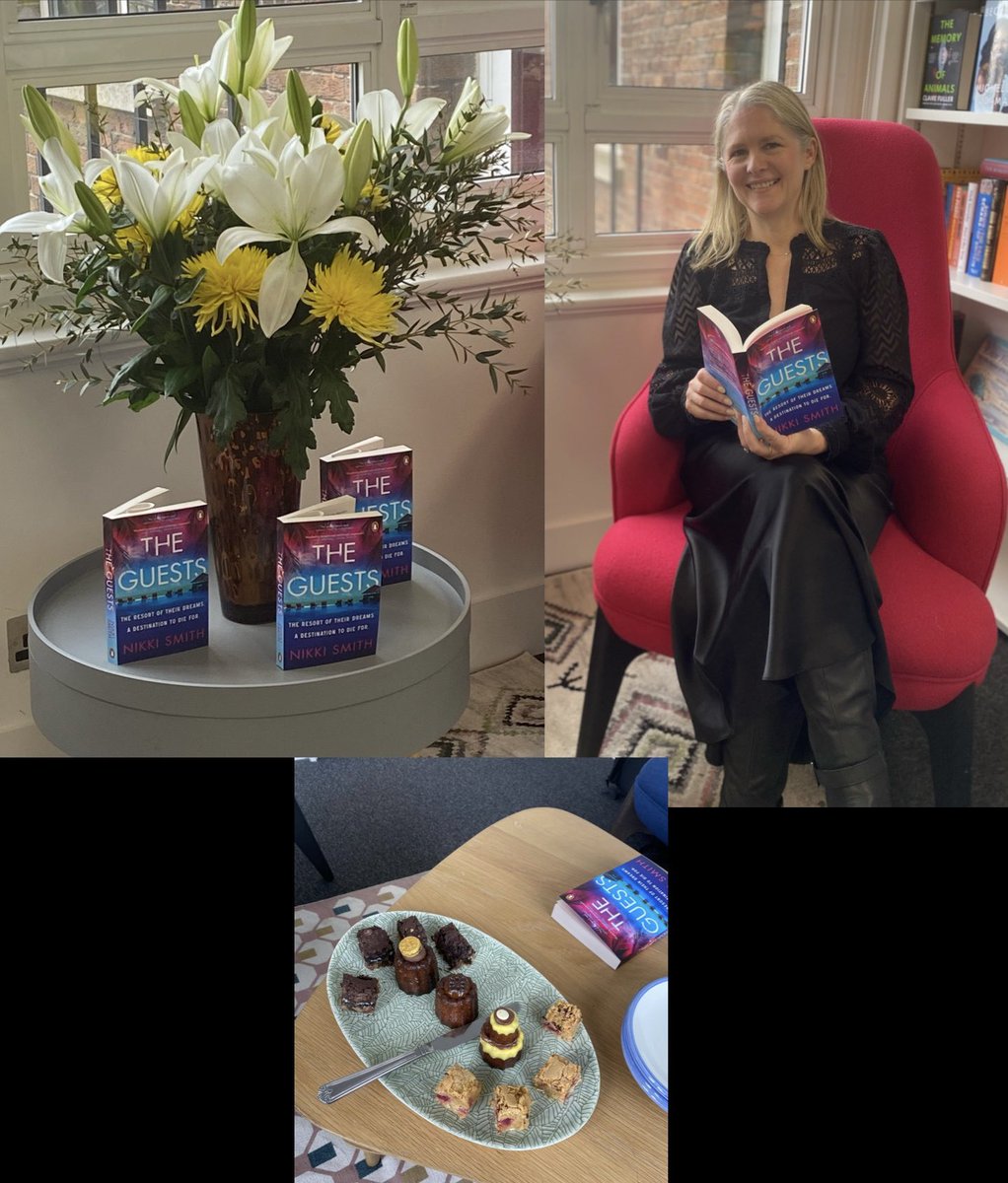 Such a gorgeous lunch & very exciting meeting with the team (& these amazing cakes!!) at @VikingBooksUK & my lovely agent @AgentSophieL - can’t wait for publication of #TheGuests which is out in just over a month!! 😎🏝️