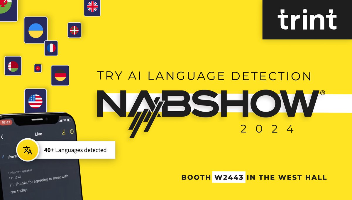 It's the final day of @NABShow 2024, but there's still time to catch up with the Trint team. See our AI language detection in action at booth W2443. Experience firsthand how our technology identifies over 40 languages, revolutionizing the way content is transcribed.