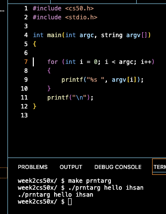 AreefIhsan28687's tweet image. Day #7 Today, I developed a C program that takes any input directly from the command line and displays it back in the terminal. #CProgramming #CommandLineTools #DeveloperDiary #CodeNewbies #100DaysOfCode #cs50