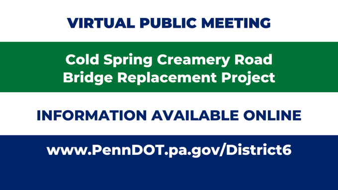 💻 #PennDOT to host virtual public meeting for Cold Spring Creamery Road Bridge Replacement Project in Buckingham Township: ow.ly/ORGl50Rijuy

@511PAPhilly | @PennDOTNews