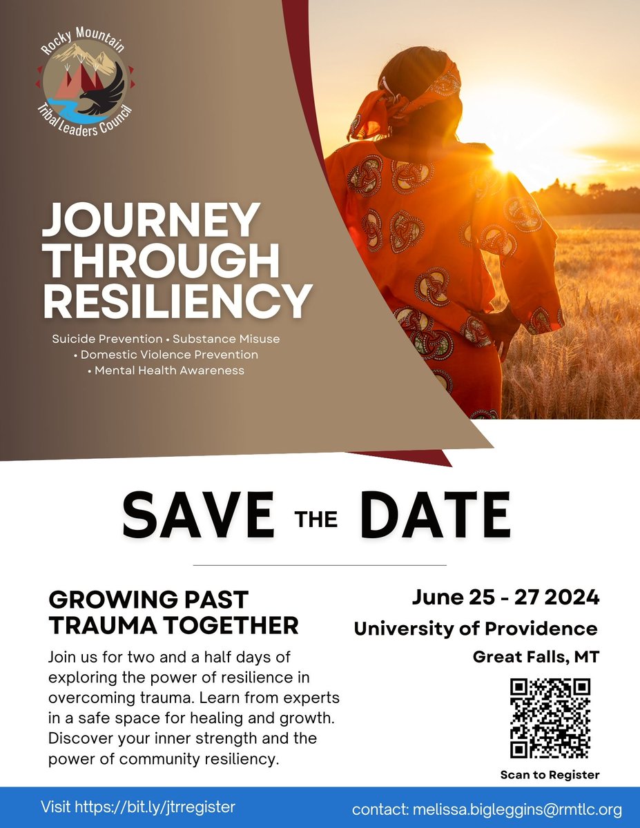 RMTLC's tweet photo. Immerse yourself in two days of exploring the power of community resiliency in overcoming trauma. Join us in Great Falls to learn from experts in the fields of suicide prevention, substance misuse, and more. Scan the QR code or visit https://t.co/IYmyE5FkDE! https://t.co/ZmqIUseDmE