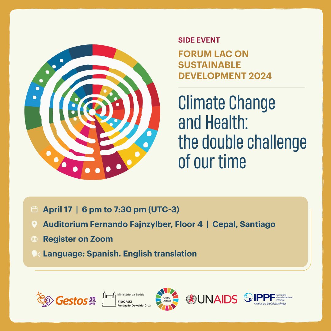 TODAY ➡️#SideEvent #LACForum2030 Join us to discuss #ClimateChange and Health from the Forum of Countries on Sustainable Development at CEPAL. 🔴 Registration: bit.ly/saludyclima ⭐ Language: Spanish with English Interpretation.