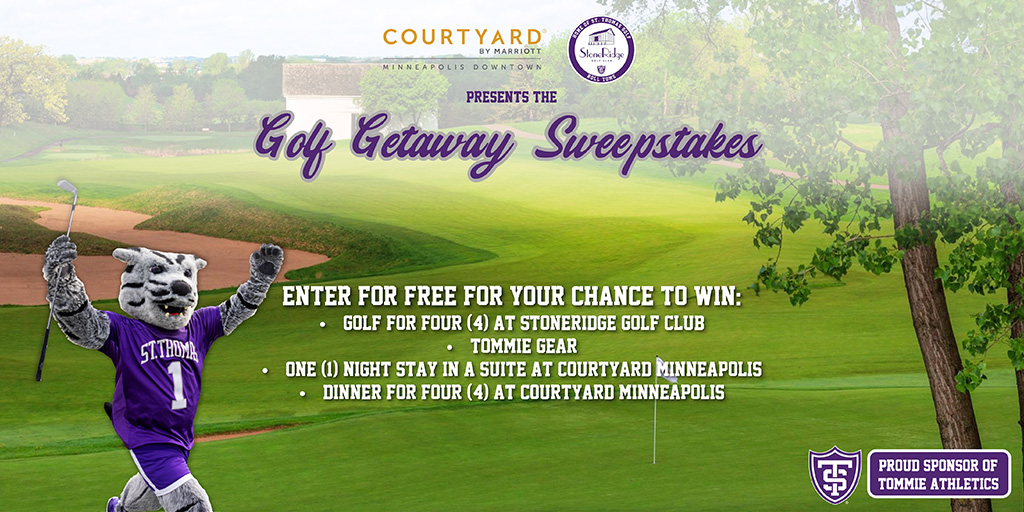 It's your last chance to win a weekend golf trip with the Courtyard Minneapolis Golf Getaway Sweepstakes! Enter now for your chance to win the ultimate Tommie golf escape and much more! ENTER: tinyurl.com/3ydy5yd8 #RollToms