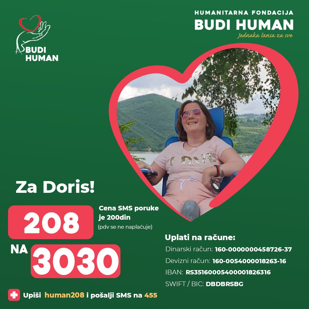 Pomozimo Doris! Upišimo 208 i pošaljimo SMS na 3030 budihuman.rs/korisnik/208/d… #budihuman #jednakašansazasve