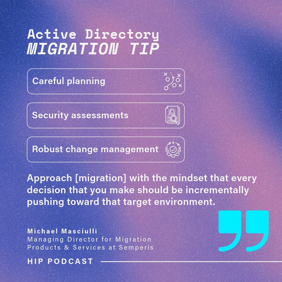 Whether part of M&A activities or a full #ActiveDirectory modernization project, AD migration is a complex task that requires careful planning. 
Get expert insights into the process in this episode of the HIP Podcast: hipconf.com/podcast?wchann…

#HybridIdentityProtection